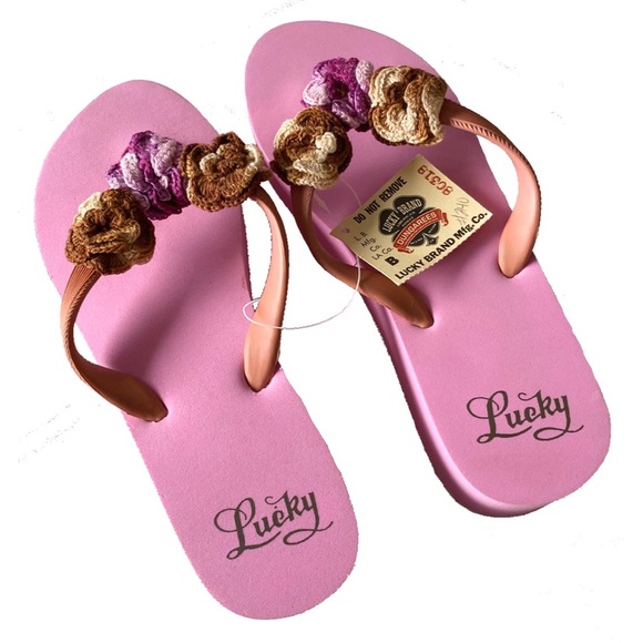 new Lucky Brand ♧ Floral Crochet Trim Platform Flip Flop ♧ Rose Pink ♧ Size 6 - Picture 15 of 16